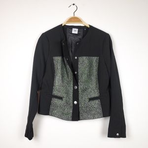cabi Black & Green Textured Snap Blazer Jacket